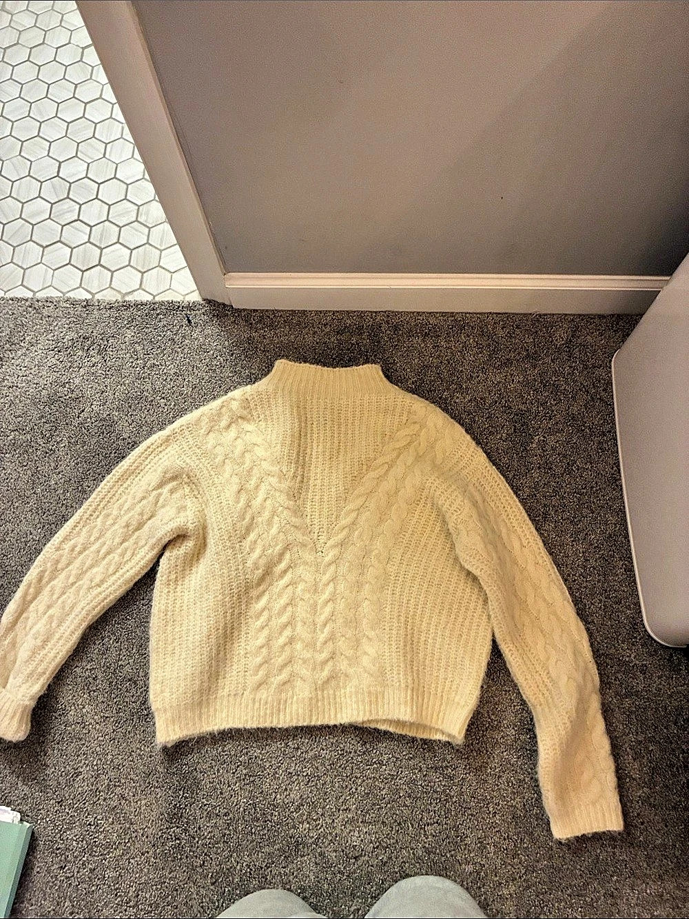Cable Knit Crewneck Sweater in Cream Like New